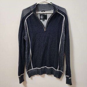 Mens‎ Distressed Ombre Blue Zip Front Knit Pullover with Collar Size Medium